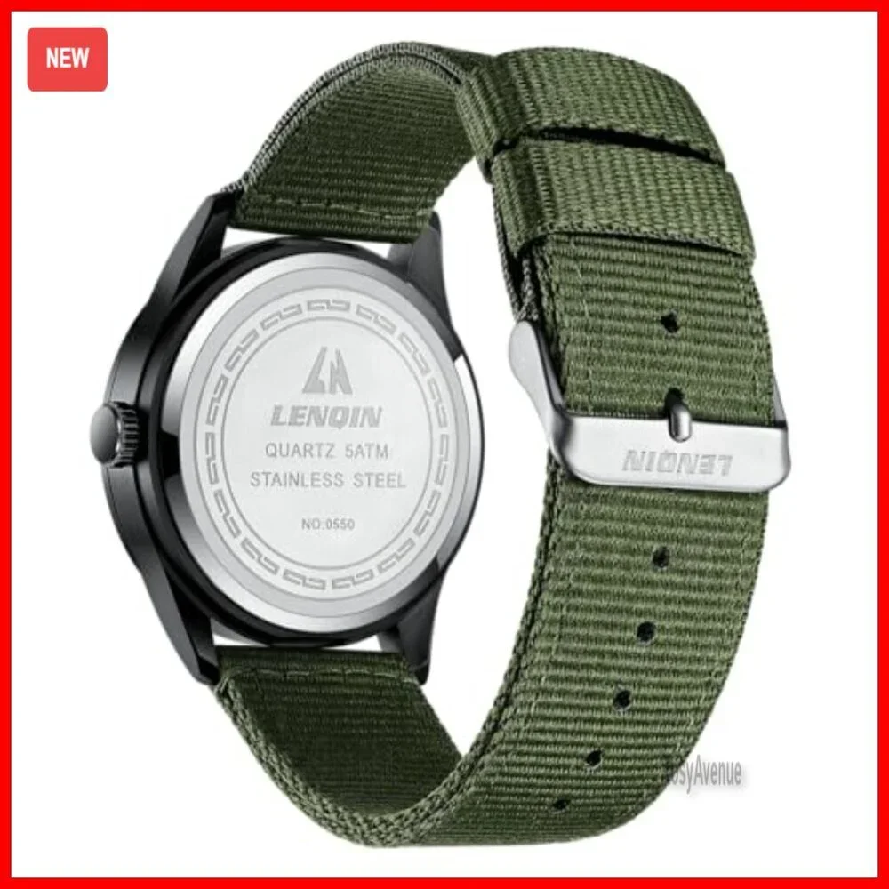 Men's Military Analog Watch, Nylon Strap, Waterproof, Luminous Dial, 42mm